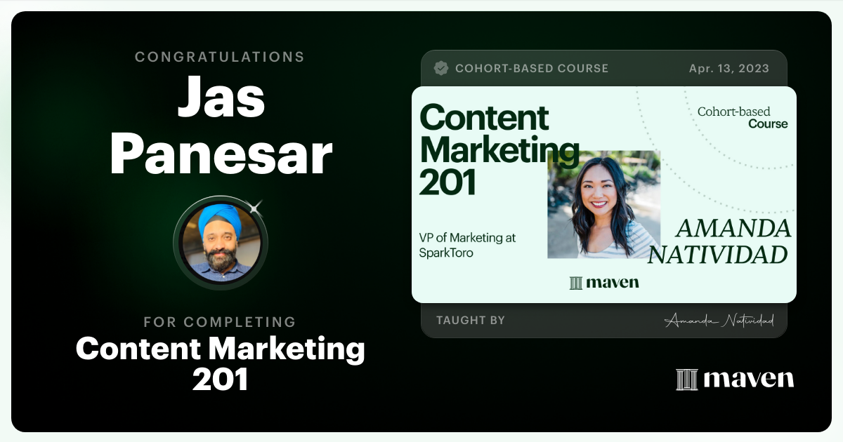 Certificate of Completion for Content Marketing 201