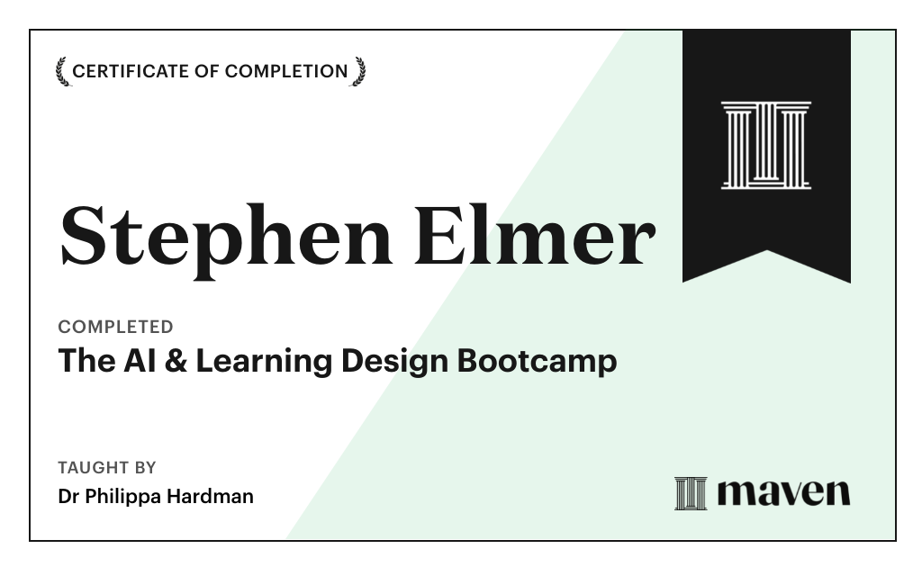 Certificate for The AI Bootcamp for L&D