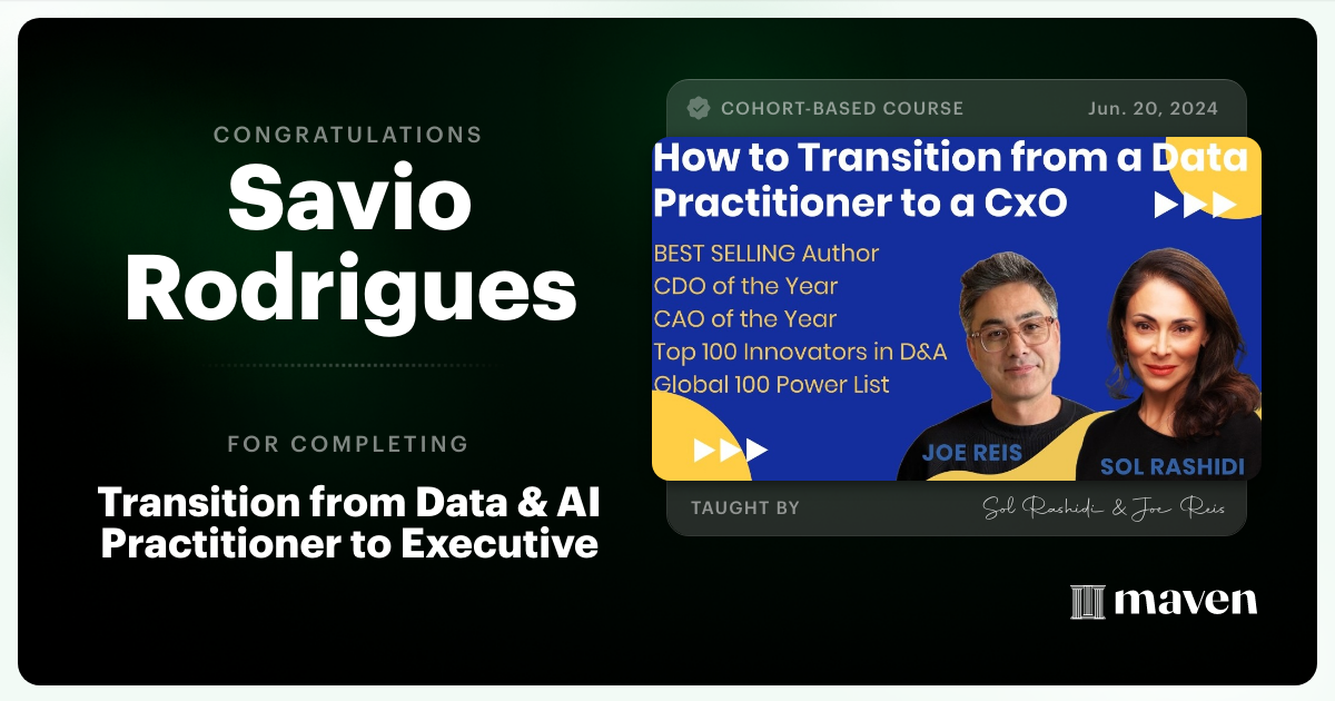 Certificate of Completion for Transition from a Tech Practitioner to a Tech Executive