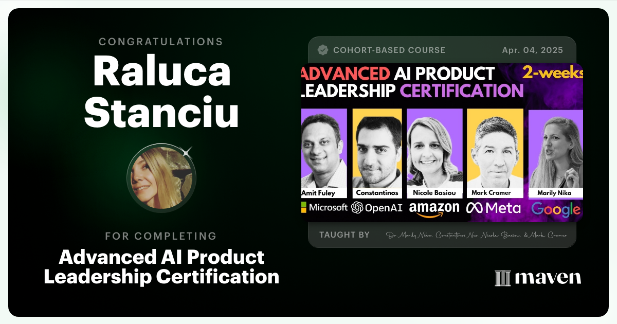 Certificate of Completion for Advanced AI Product Leadership Certification