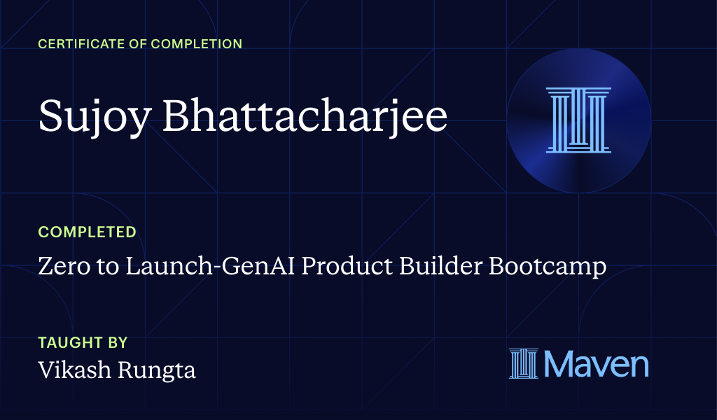 Certificate for Zero to Launch-GenAI Product Builder Bootcamp