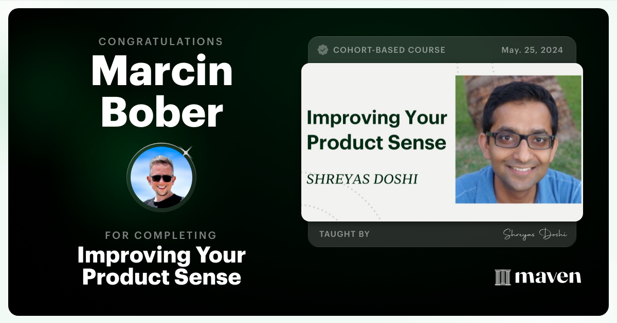 Certificate of Completion for World-class Product Sense in Practice