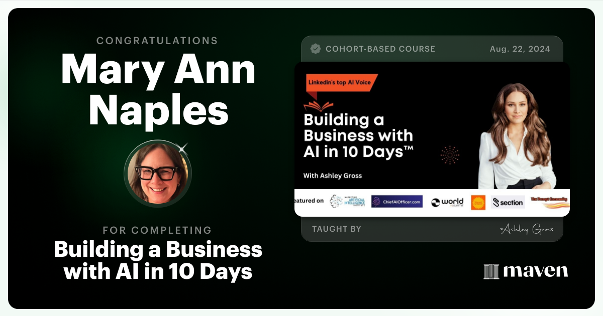 Certificate of Completion for Build a Business with AI in 10 Days