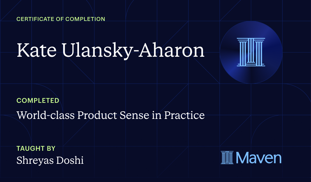 Certificate for World-class Product Sense in Practice