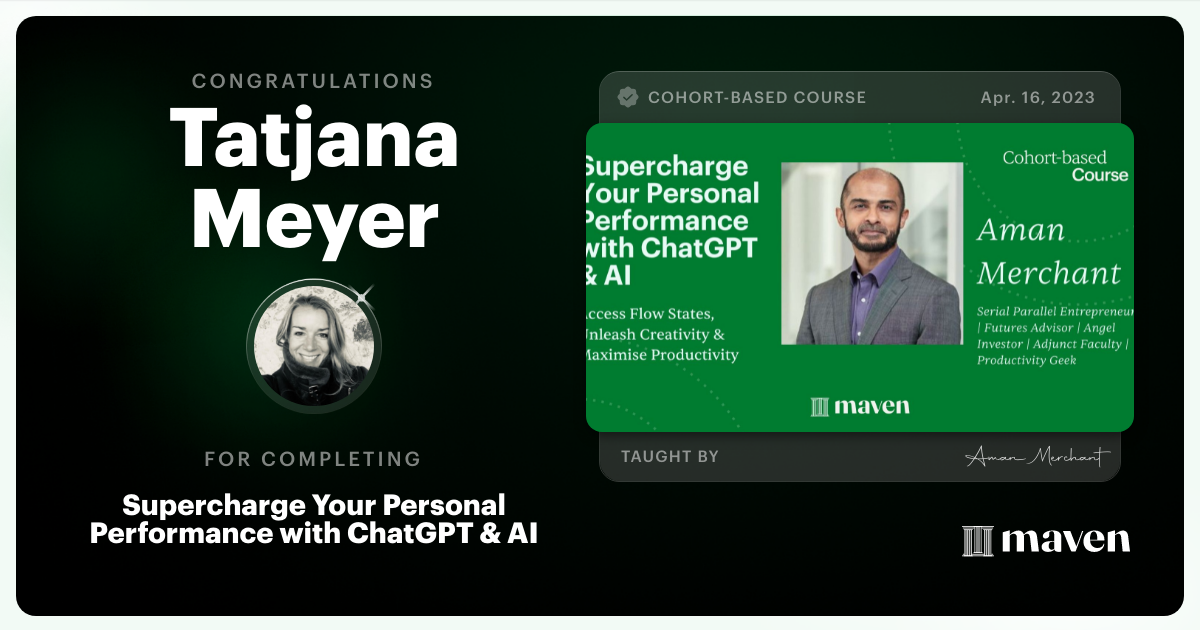 Certificate of Completion for Supercharge Your Personal Performance with ChatGPT & AI