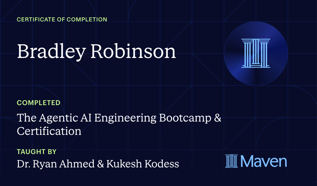 Certificate for The Agentic AI Engineering Bootcamp & Certification