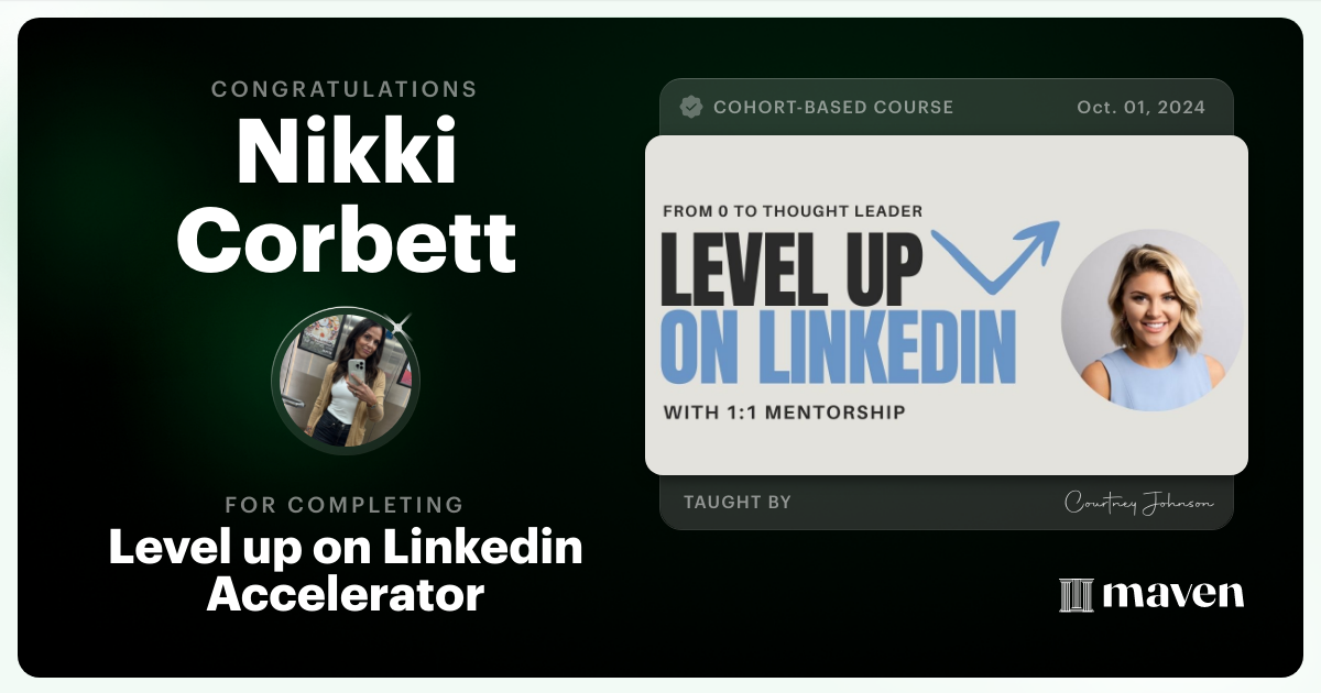 Certificate of Completion for Level up on Linkedin Accelerator