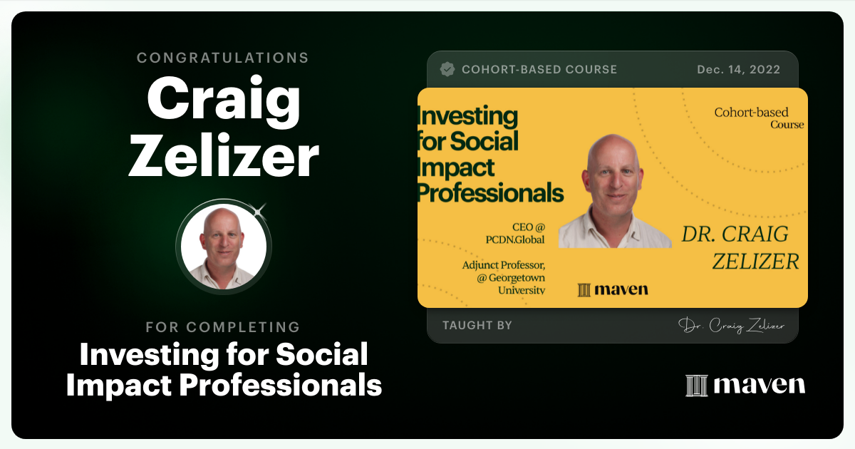 Certificate of Completion for Investing for Social Impact Professionals