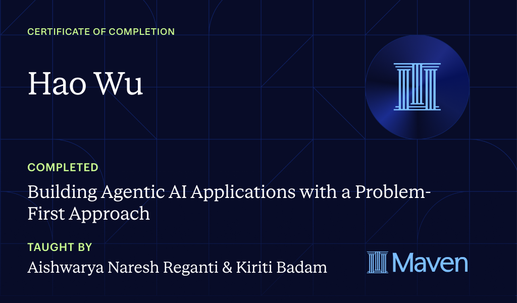 Certificate for Building Agentic AI Applications with a Problem-First Approach