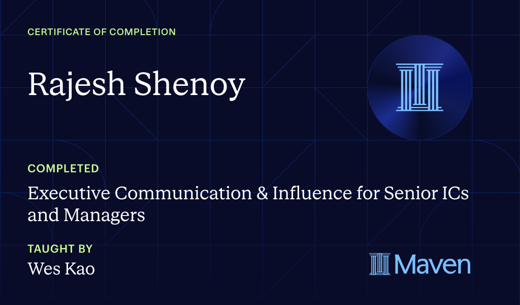 Certificate for Executive Communication & Influence for Senior ICs and Managers