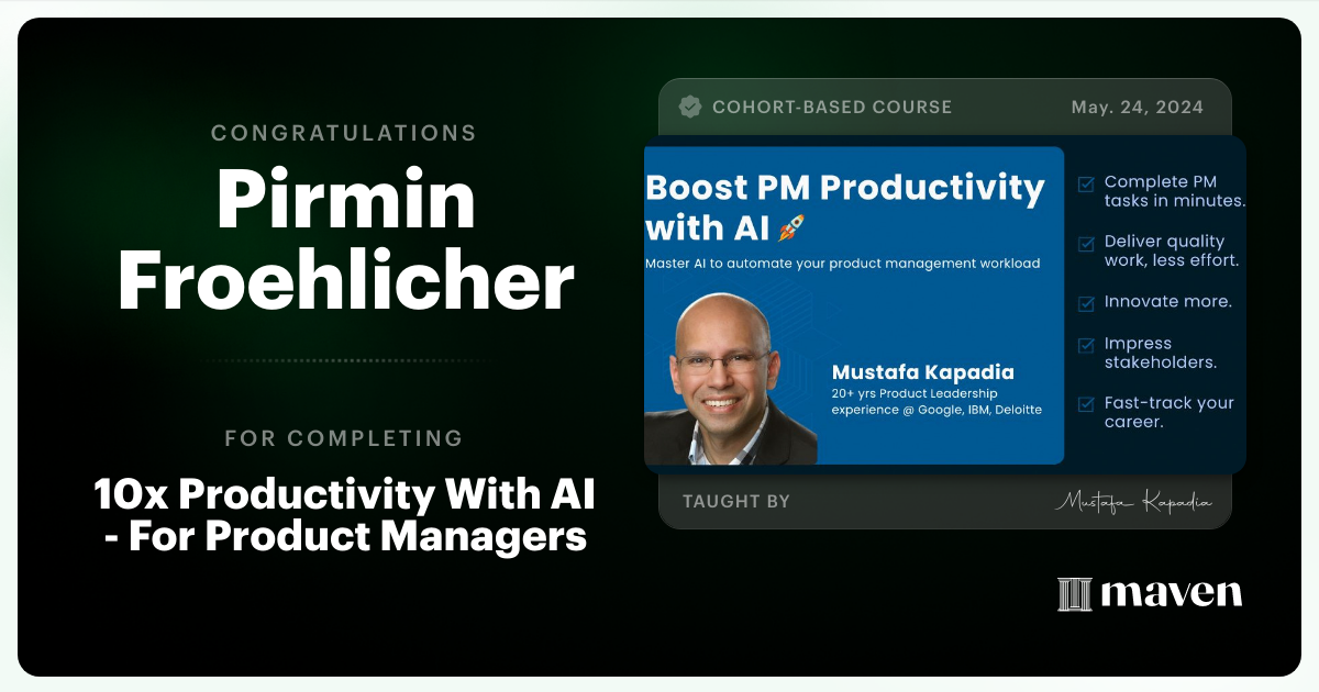Certificate of Completion for Get Your Time Back: AI for Product Managers