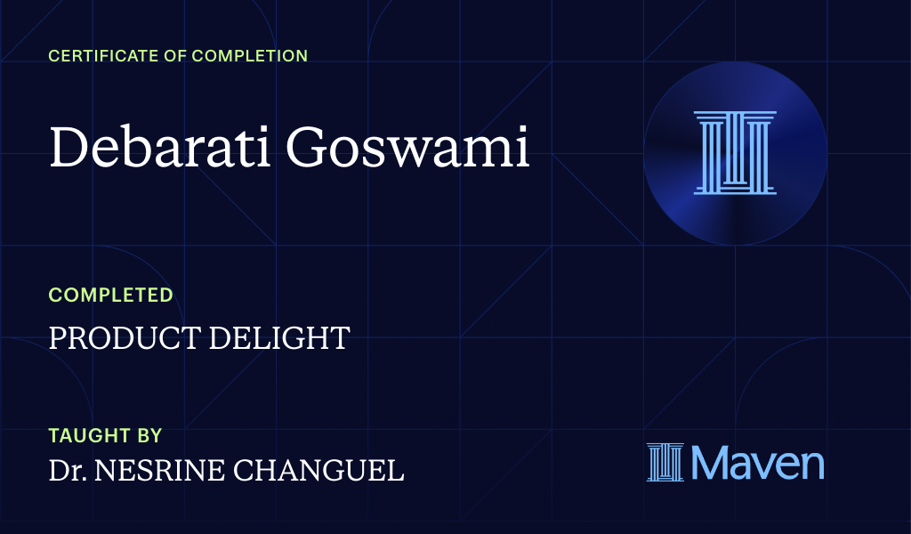 Certificate for PRODUCT DELIGHT