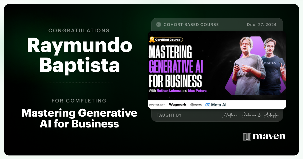 Certificate of Completion for Mastering Generative AI for Business