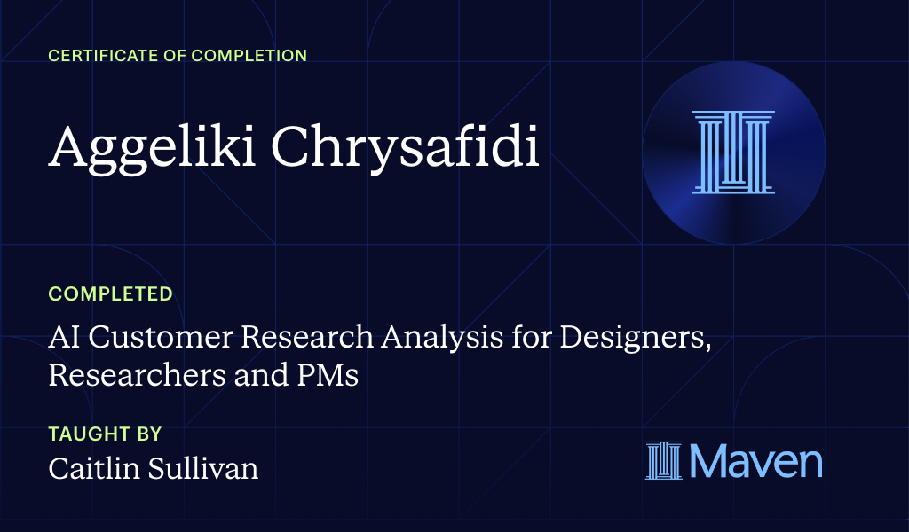 Certificate for AI Customer Research Analysis for Designers, Researchers and PMs