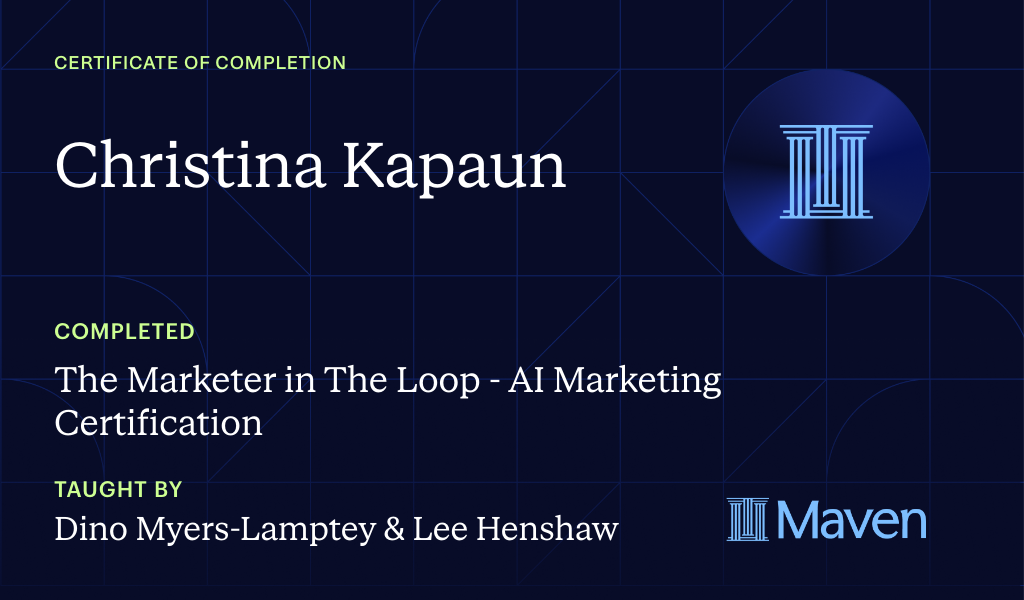 Certificate for The Marketer in The Loop  - AI Marketing Certification