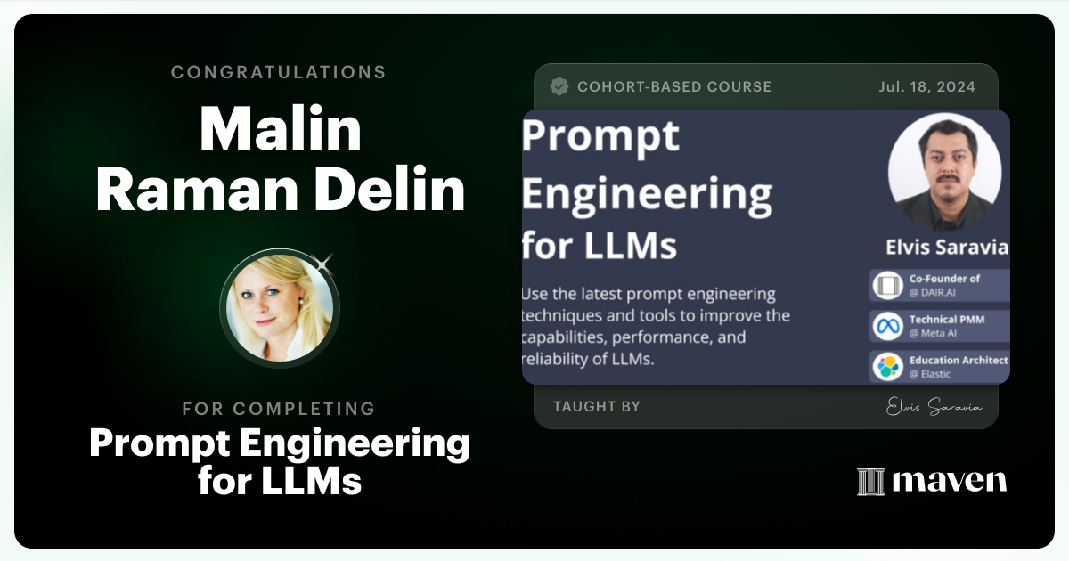 Certificate of Completion for Advanced Prompt Engineering for LLMs