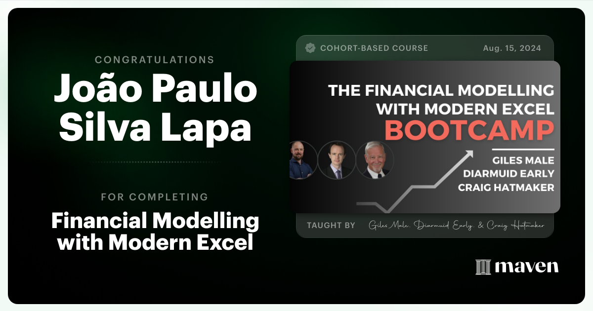 Certificate of Completion for Financial Modelling with Modern Excel