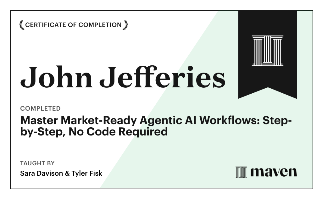 Certificate for Master Market-Ready Agentic AI Workflows: Step-by-Step, No Code Required