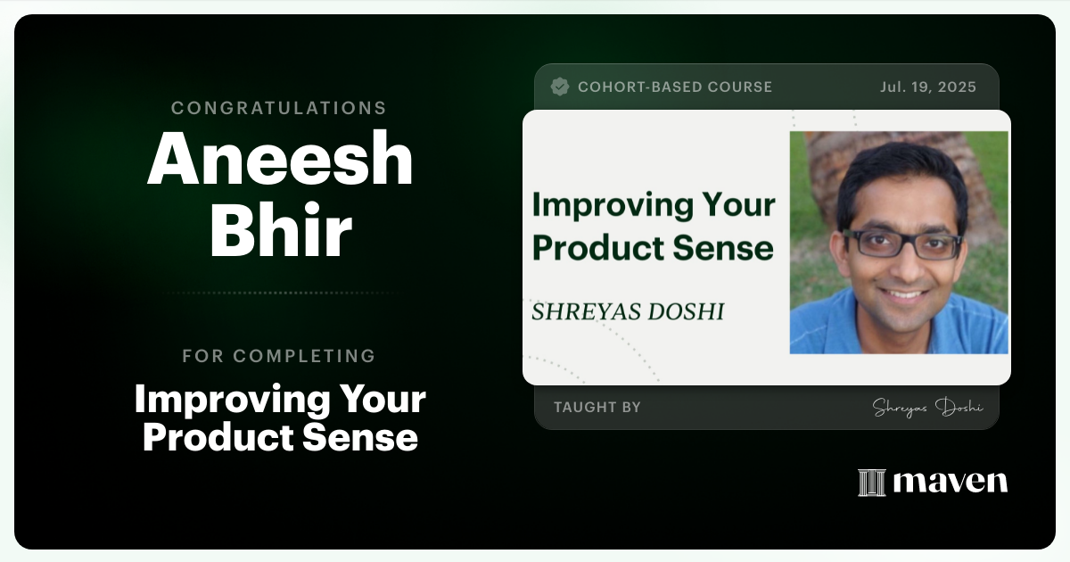 Certificate of Completion for World-class Product Sense in Practice