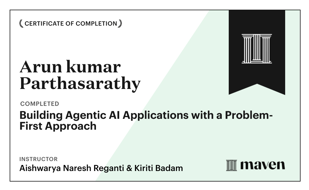 Certificate for Building Agentic AI Applications with a Problem-First Approach