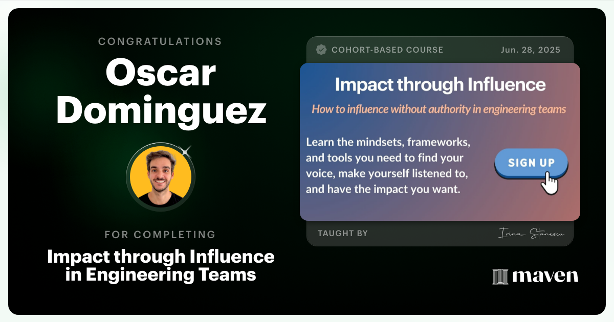 Certificate of Completion for Impact through Influence in Engineering Teams