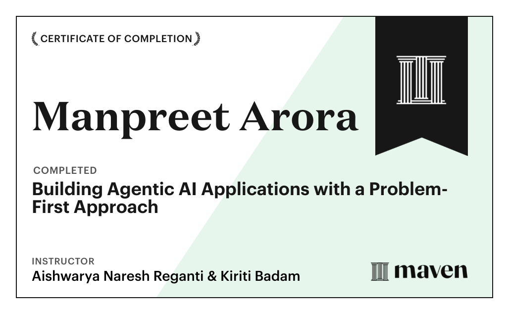 Certificate for Building Agentic AI Applications with a Problem-First Approach