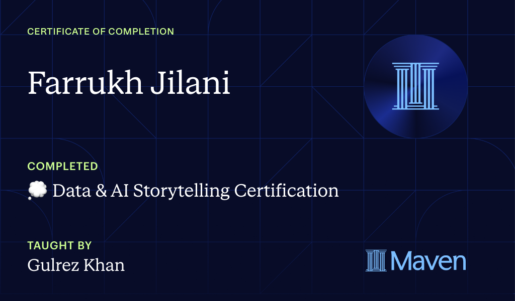 Certificate for 💭 Data Storytelling Training for Analysts, Data Scientists & Product Managers