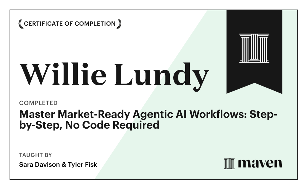 Certificate for Master Market-Ready Agentic AI Workflows: Step-by-Step, No Code Required