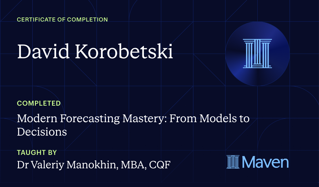 Certificate for Modern Forecasting Mastery: From Models to Decisions