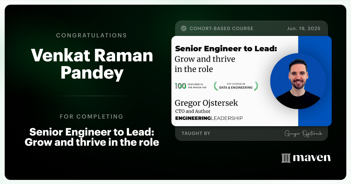 Certificate of Completion for Senior Engineer to Lead: Grow and thrive in the role