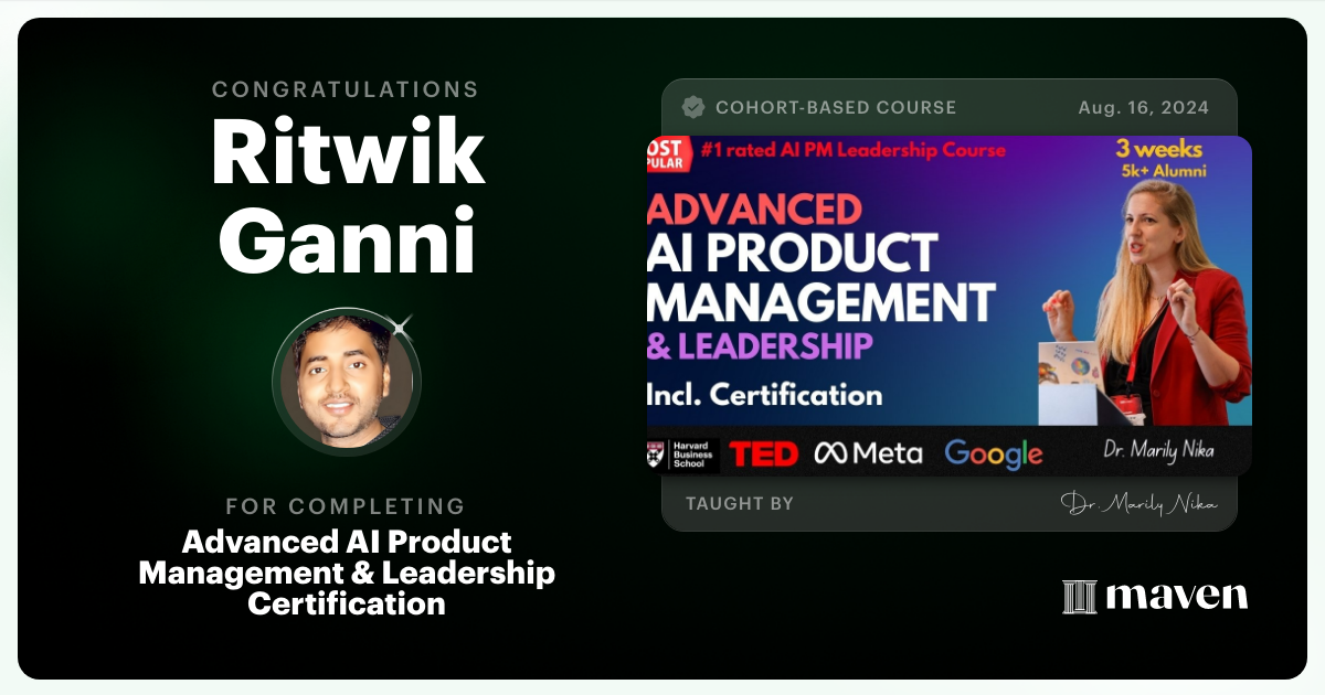Certificate of Completion for Advanced AI Product Leadership Certification