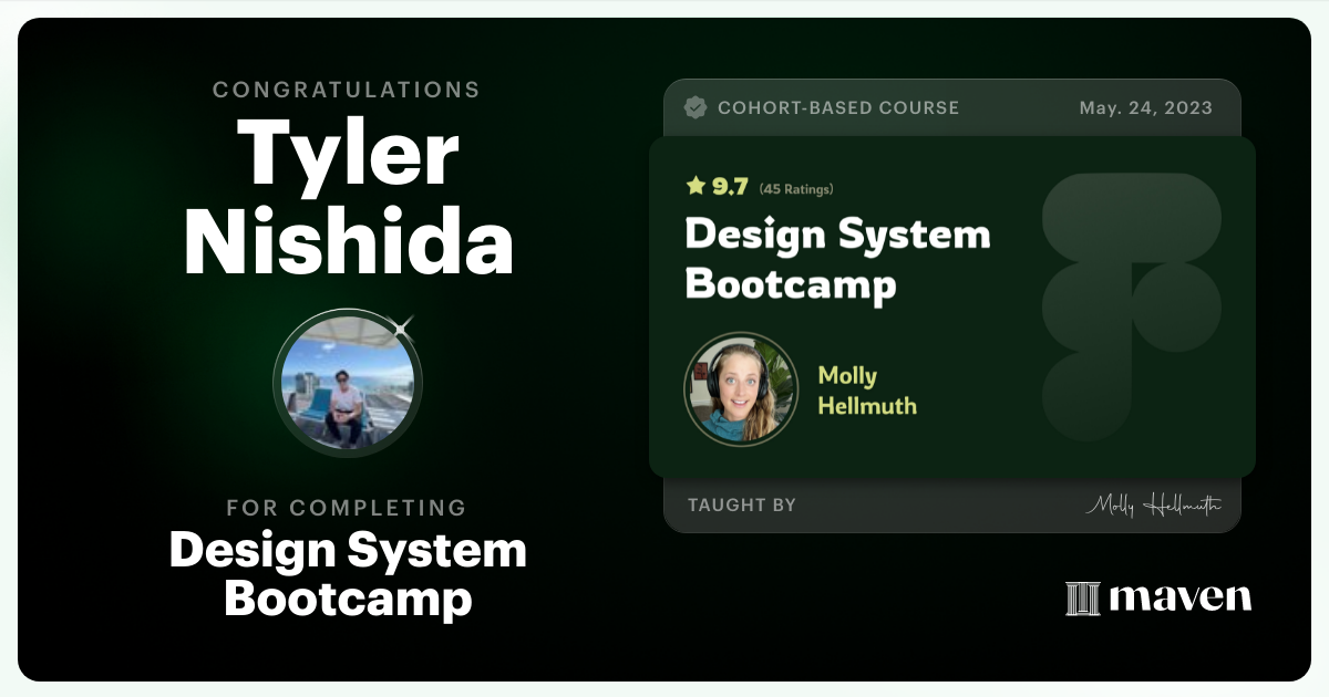 Certificate of Completion for Design System Bootcamp