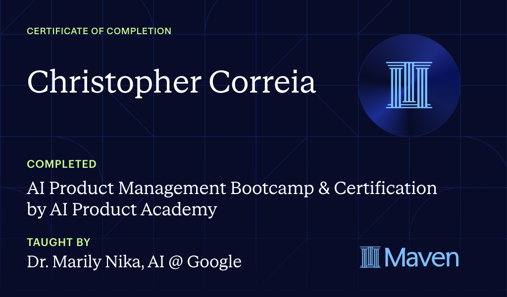 Certificate for AI Product Management Bootcamp & Certification by AI Product Academy