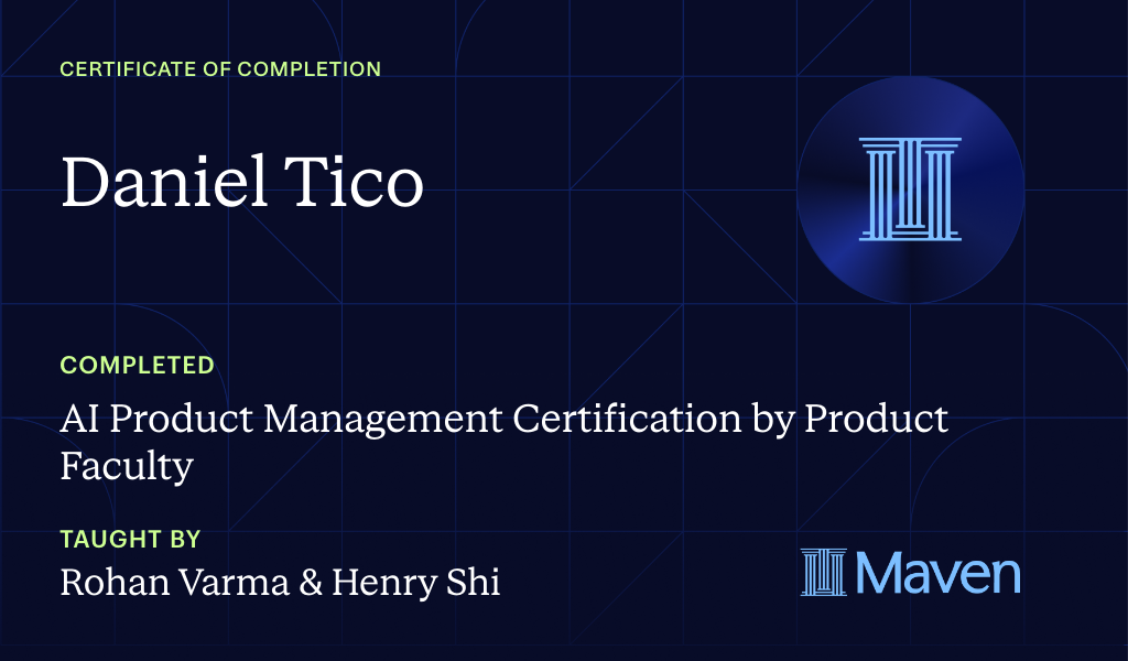 Certificate for AI Product Management Certification by Product Faculty