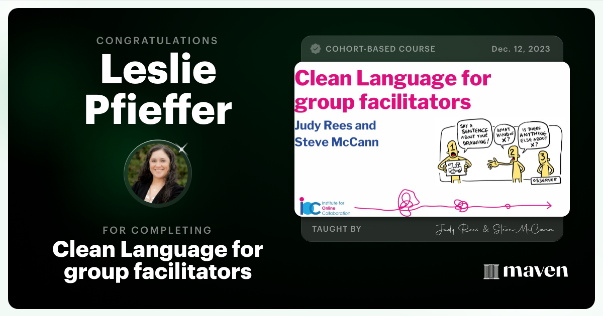 Certificate of Completion for Clean Language for group facilitators