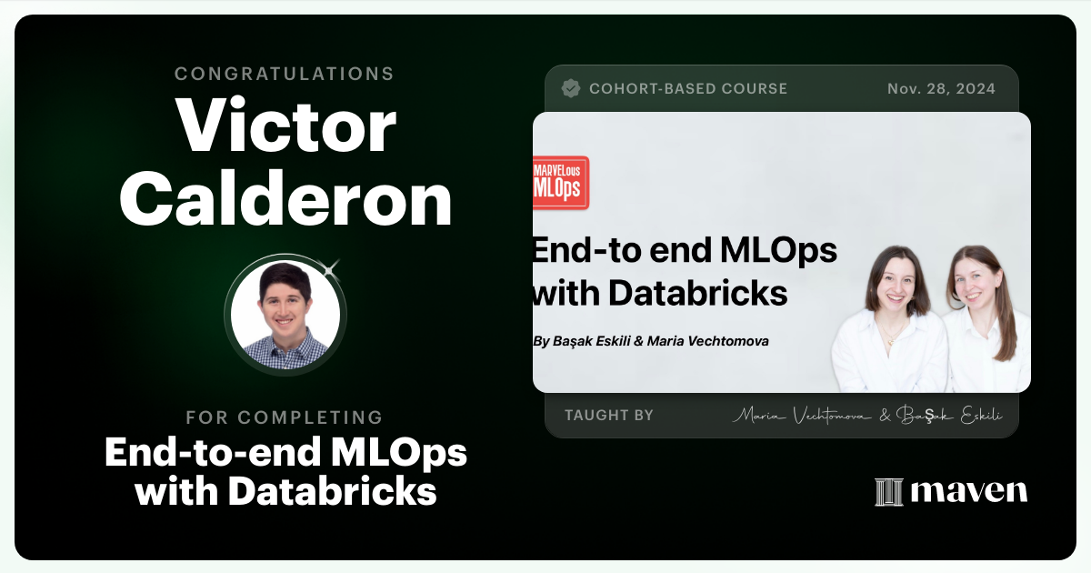 Certificate of Completion for End-to-end MLOps with Databricks