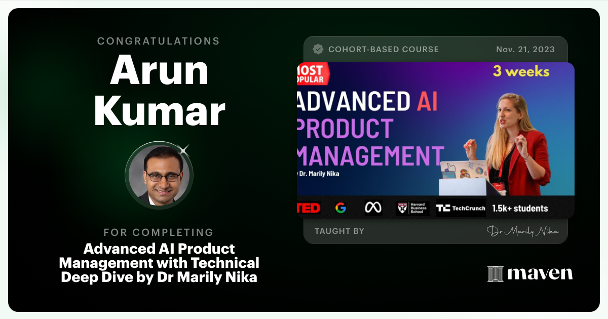 Certificate of Completion for Advanced AI Product Leadership Certification