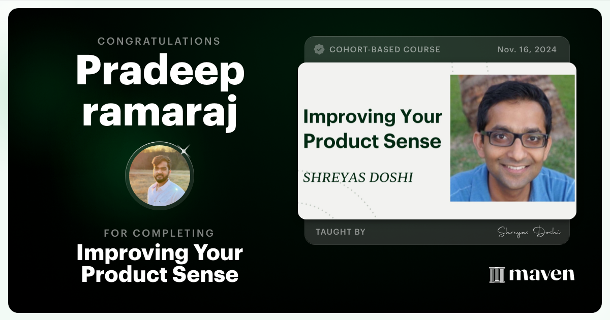 Certificate of Completion for World-class Product Sense in Practice