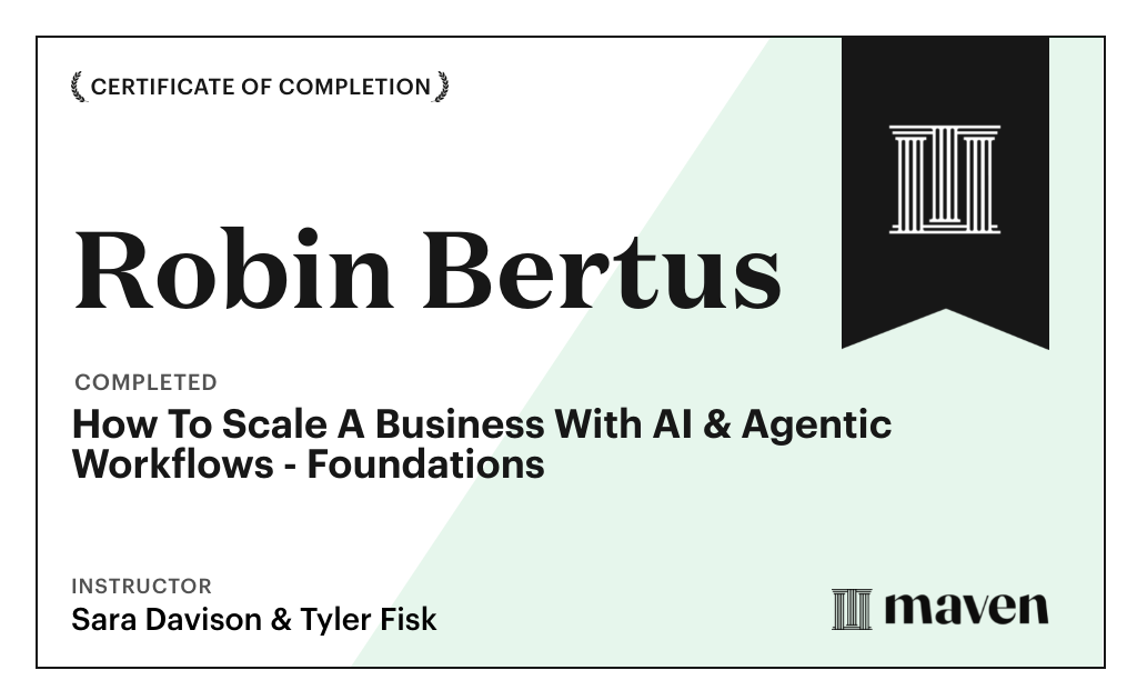 Certificate for How To Scale A Business With AI & Agentic Workflows - Foundations