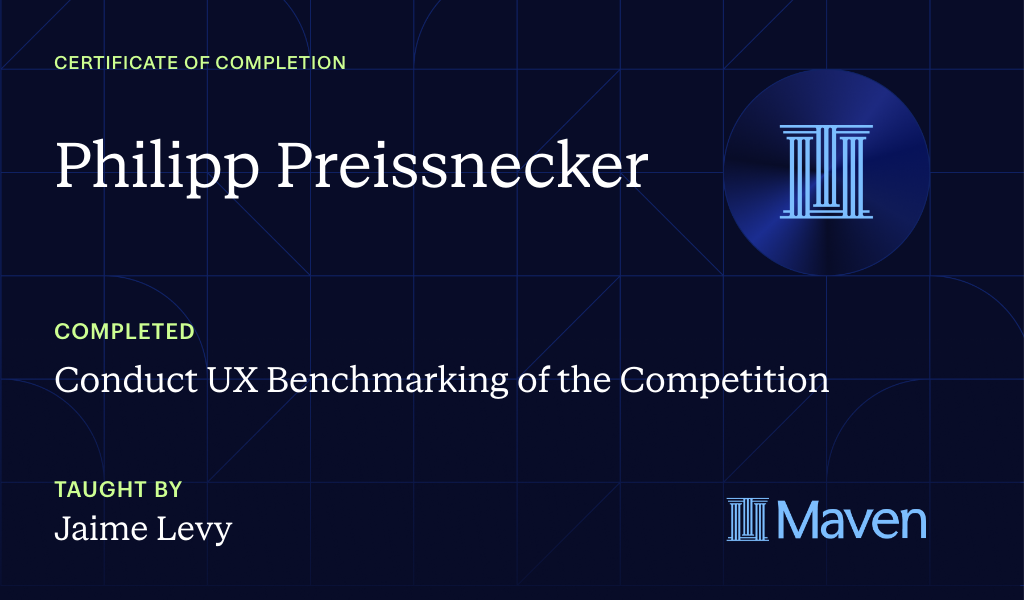 Certificate for Conduct UX Benchmarking of the Competition