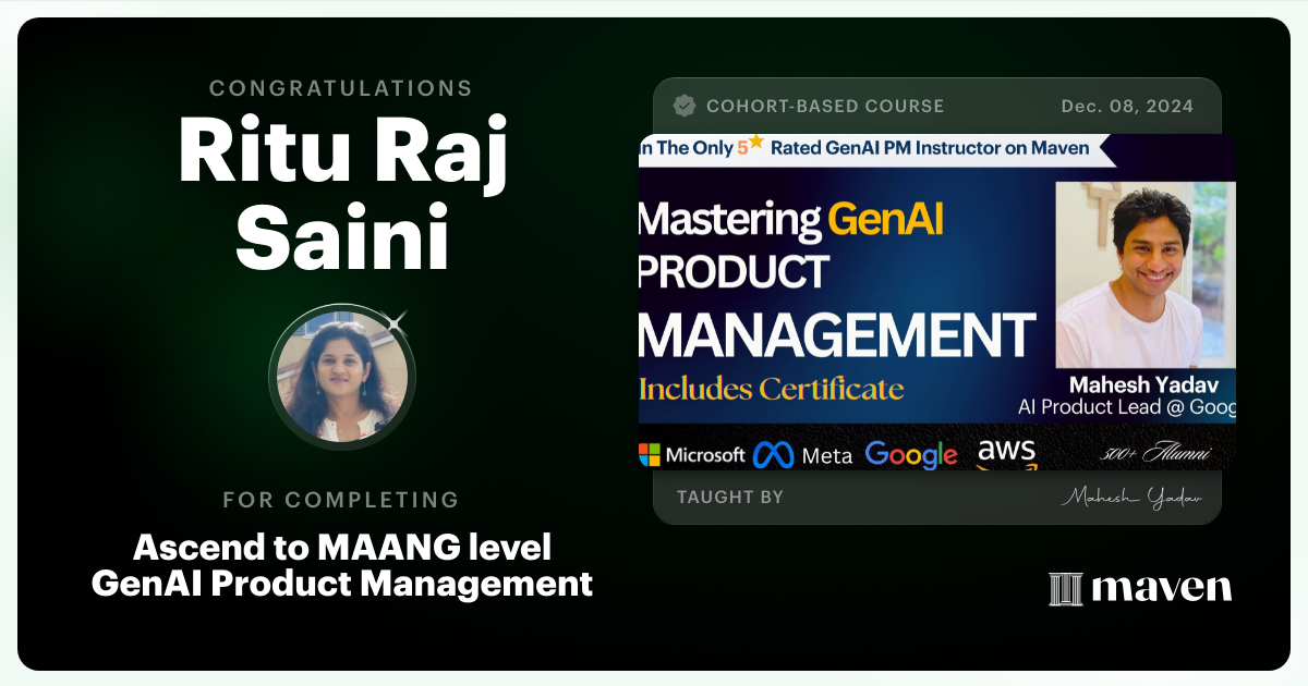 Certificate of Completion for Agentic AI Product Management Certification