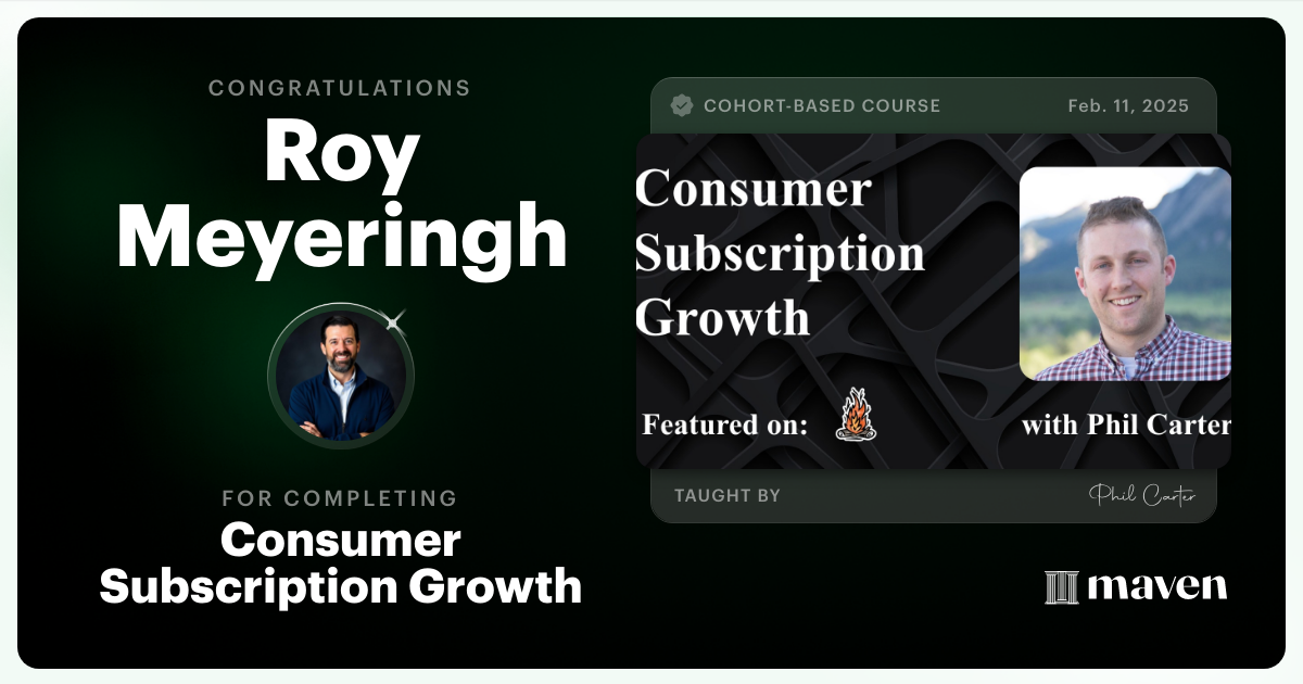 Certificate of Completion for Consumer Subscription Growth