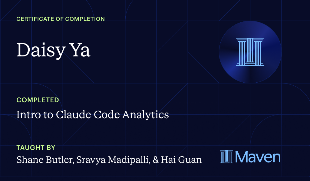 Certificate for Intro to Agentic Analytics in Claude Code
