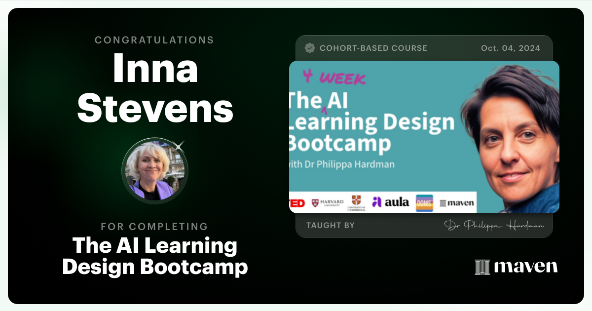 Certificate of Completion for The AI Bootcamp for L&D