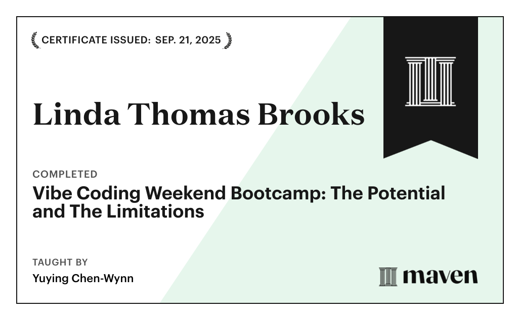 Certificate for Vibe Coding Weekend Bootcamp: The Potential and The Limitations