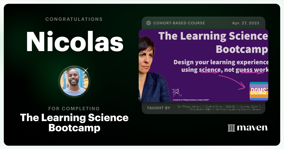 Certificate of Completion for The AI Bootcamp for L&D