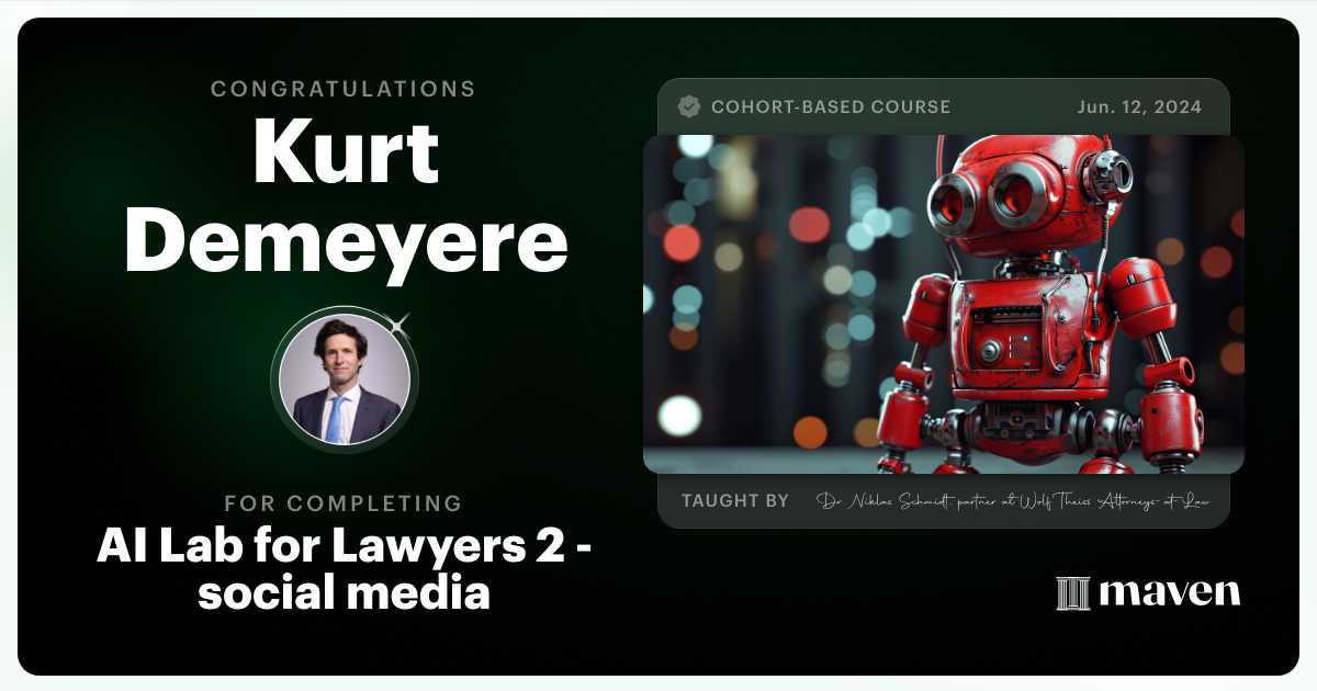 Certificate of Completion for AI Lab for Lawyers 2 - social media