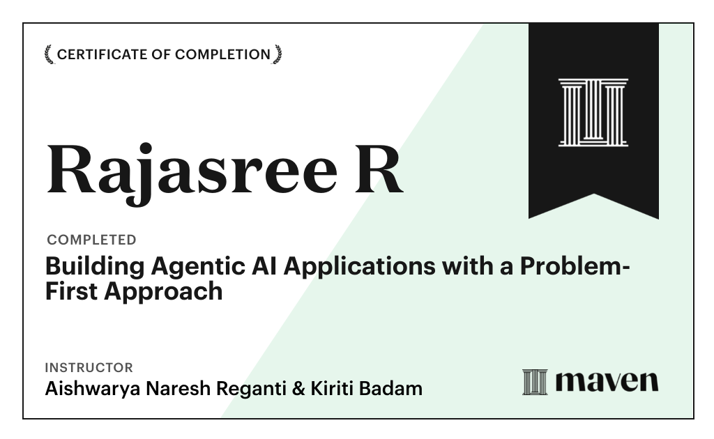 Certificate for Building Agentic AI Applications with a Problem-First Approach