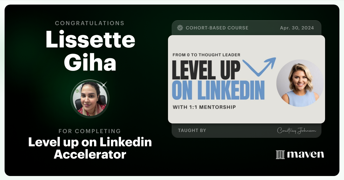 Certificate of Completion for Level up on Linkedin Accelerator