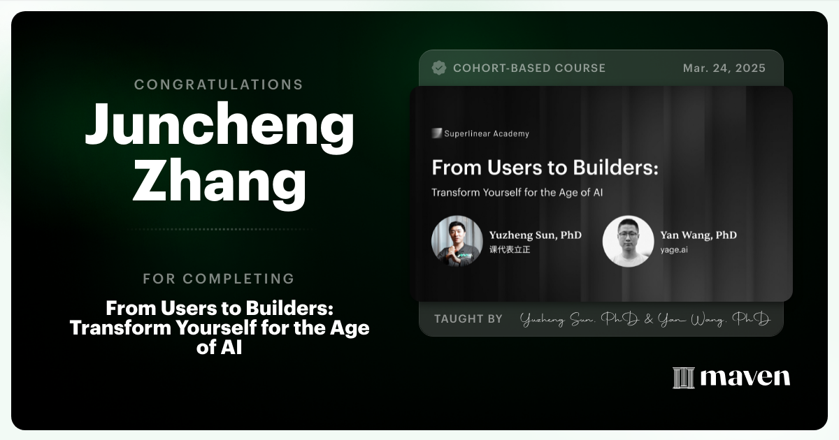 Certificate of Completion for Build with AI: Mindset, Habits & Tools for the Next 20 Years